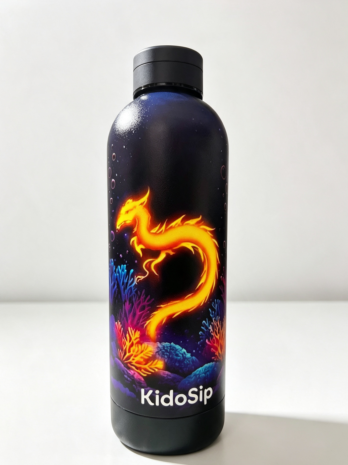 KidoSip Luminara Serpent Insulated Water Bottle 500ml — Stainless Steel, Keeps Hot & Cold, Leakproof, Glowing Ocean Dragon Design
