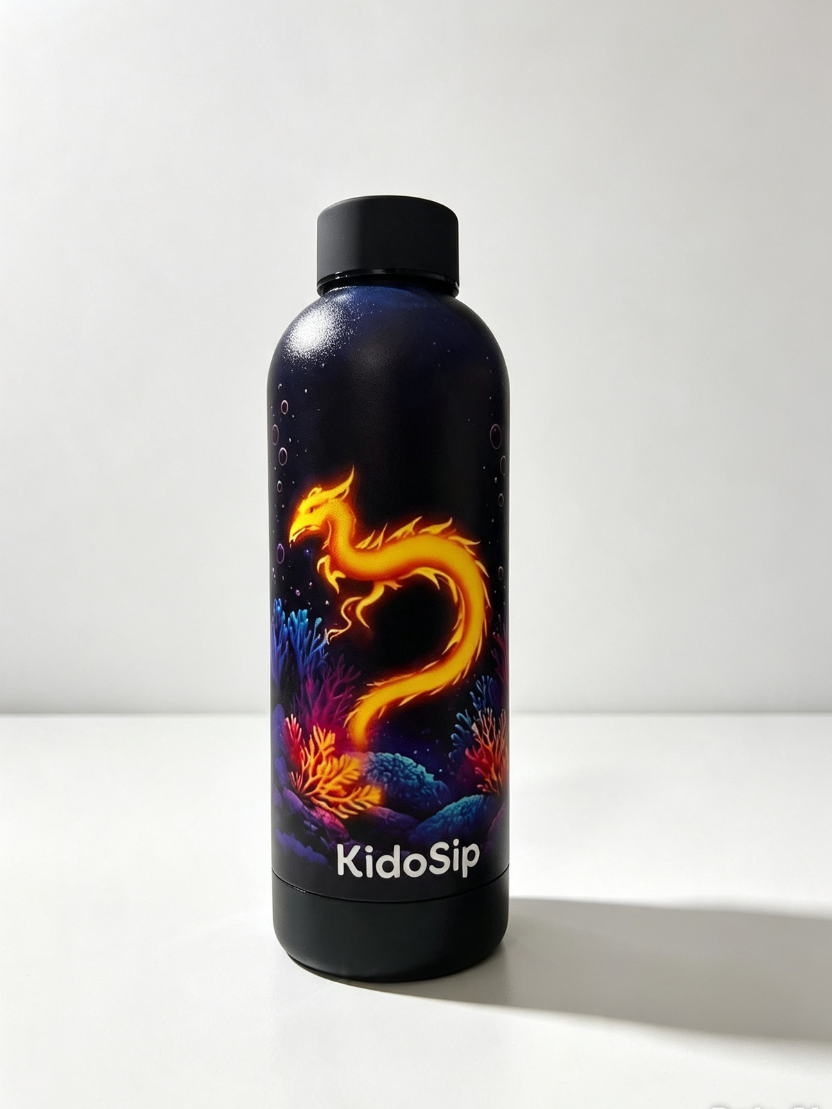 KidoSip Luminara Serpent Insulated Water Bottle 500ml — Stainless Steel, Keeps Hot & Cold, Leakproof, Glowing Ocean Dragon Design