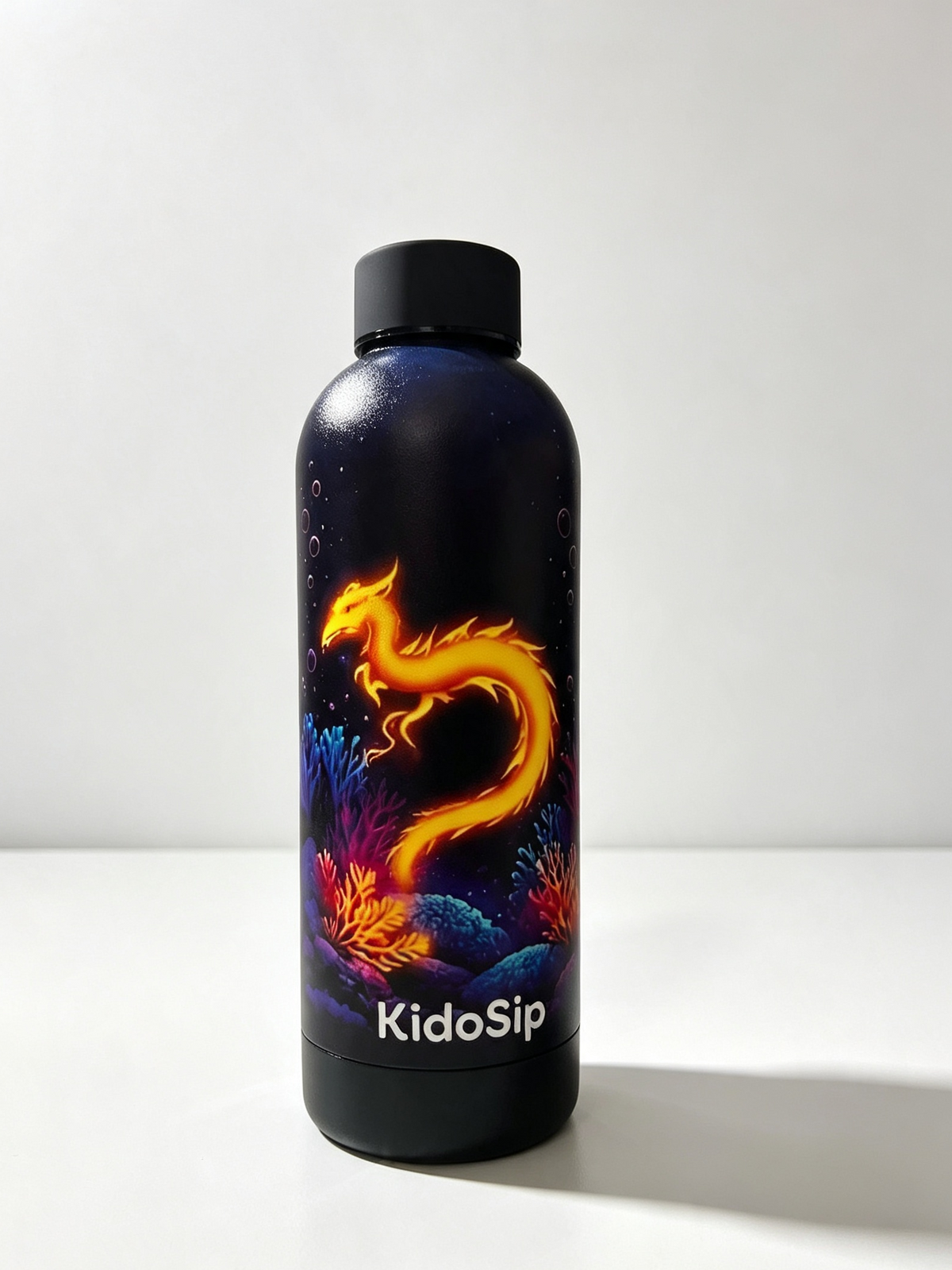 KidoSip Luminara Serpent Insulated Water Bottle 500ml — Stainless Steel, Keeps Hot & Cold, Leakproof, Glowing Ocean Dragon Design