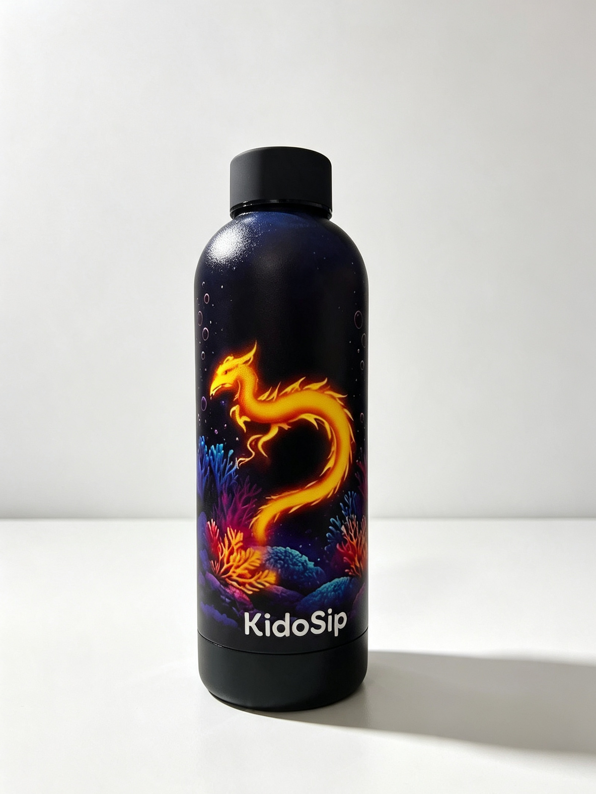 KidoSip Luminara Serpent Insulated Water Bottle 500ml — Stainless Steel, Keeps Hot & Cold, Leakproof, Glowing Ocean Dragon Design