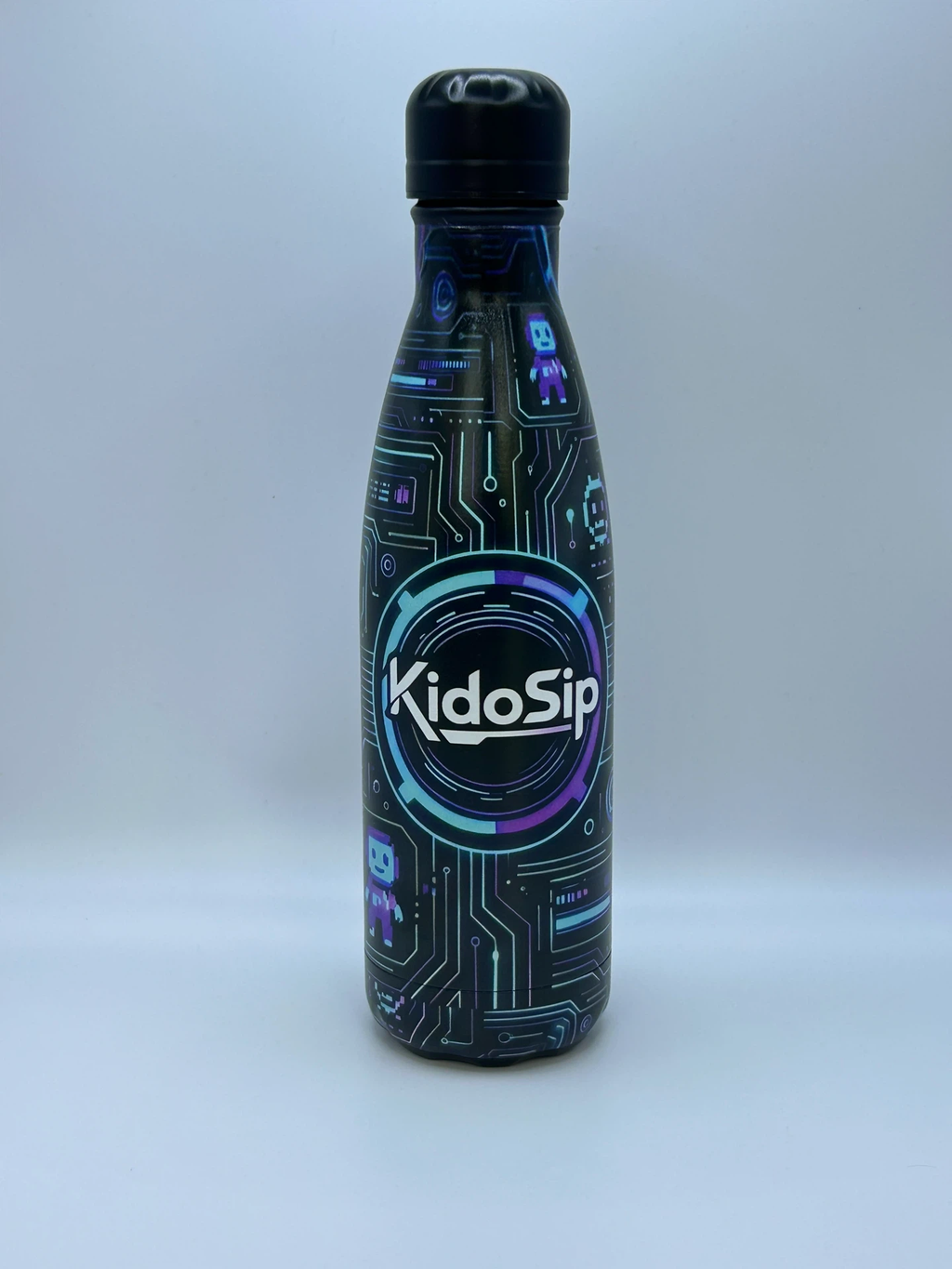 KidoSip RoboSip 500ml Stainless Steel Water Bottle — Futuristic Gaming Circuit Design