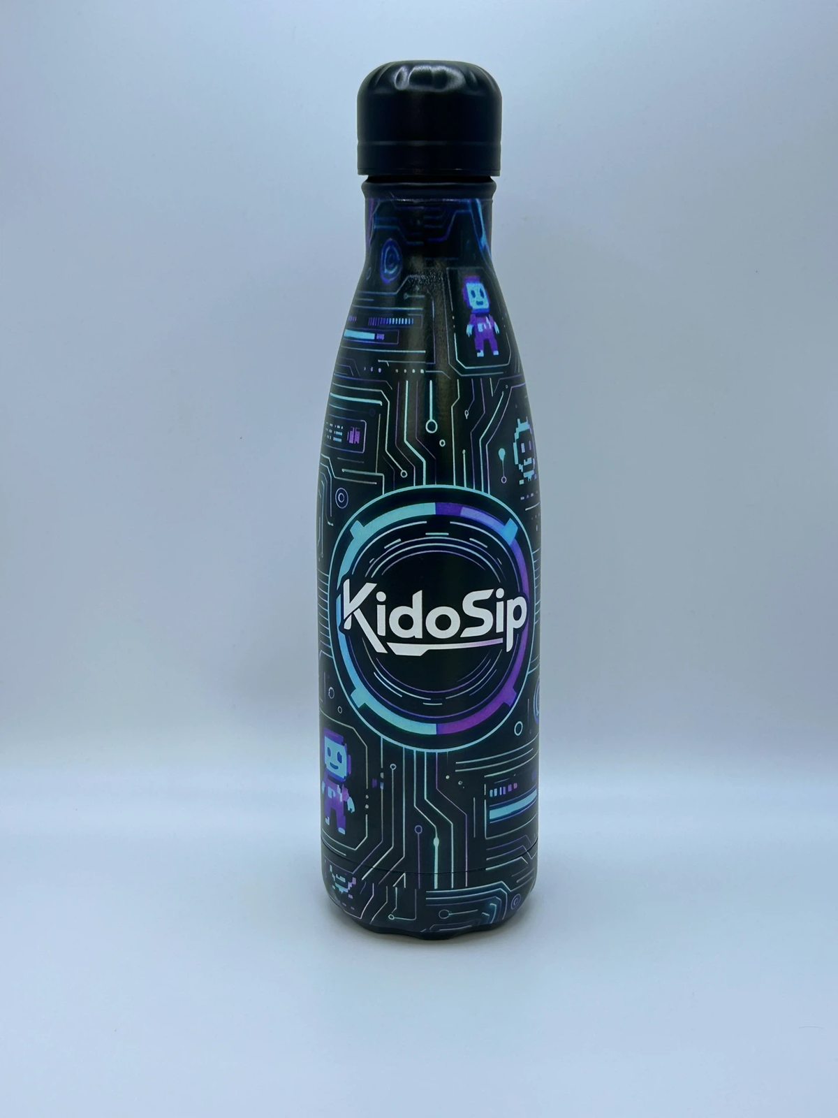 KidoSip RoboSip 500ml Stainless Steel Water Bottle — Futuristic Gaming Circuit Design