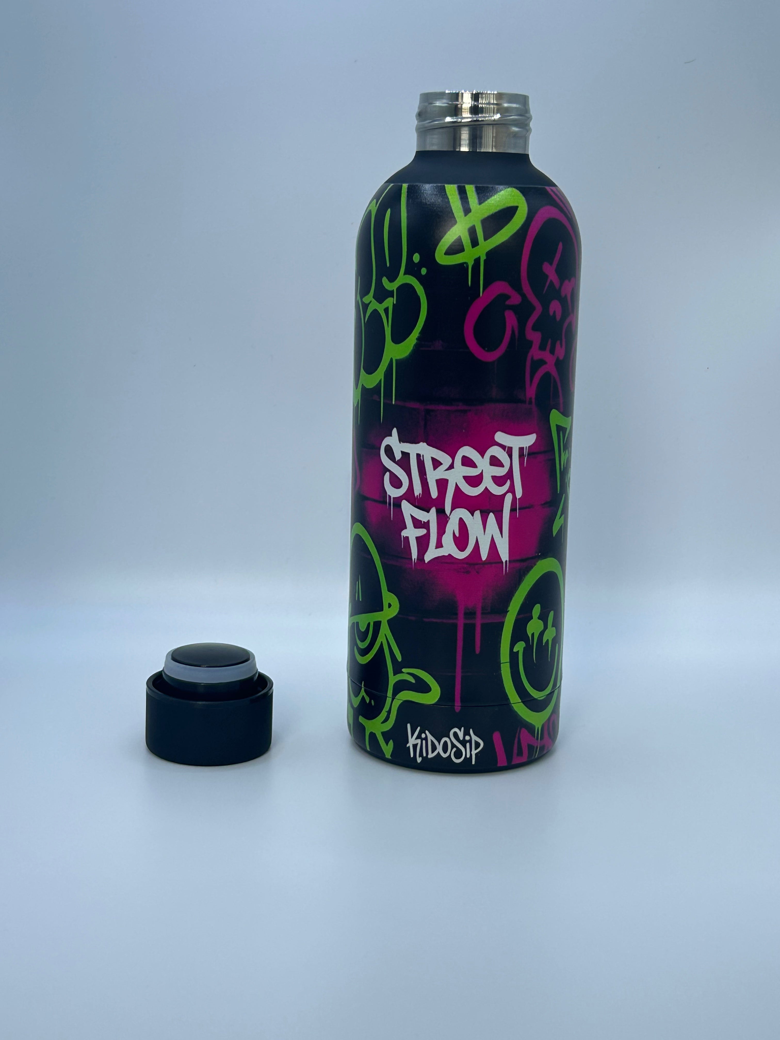 Kidosip Urban Glow 500ml — Graffiti Street Art Design Stainless Steel Insulated Water Bottle