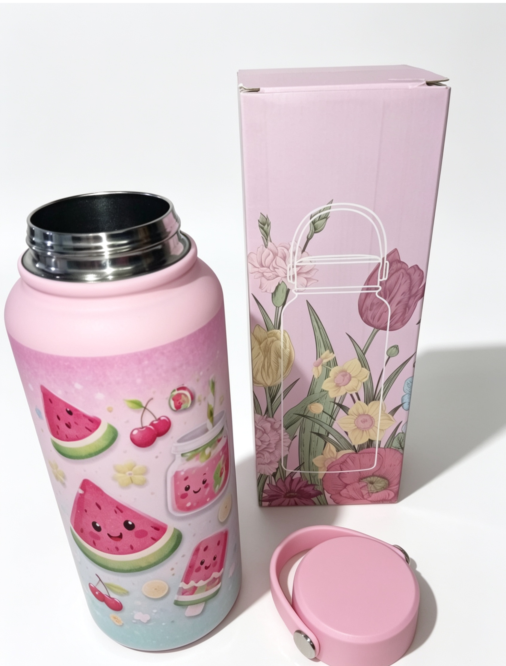 KidoSip Watermelon Water Bottle | Premium Stainless Steel | Vacuum Insulated 24H Cold