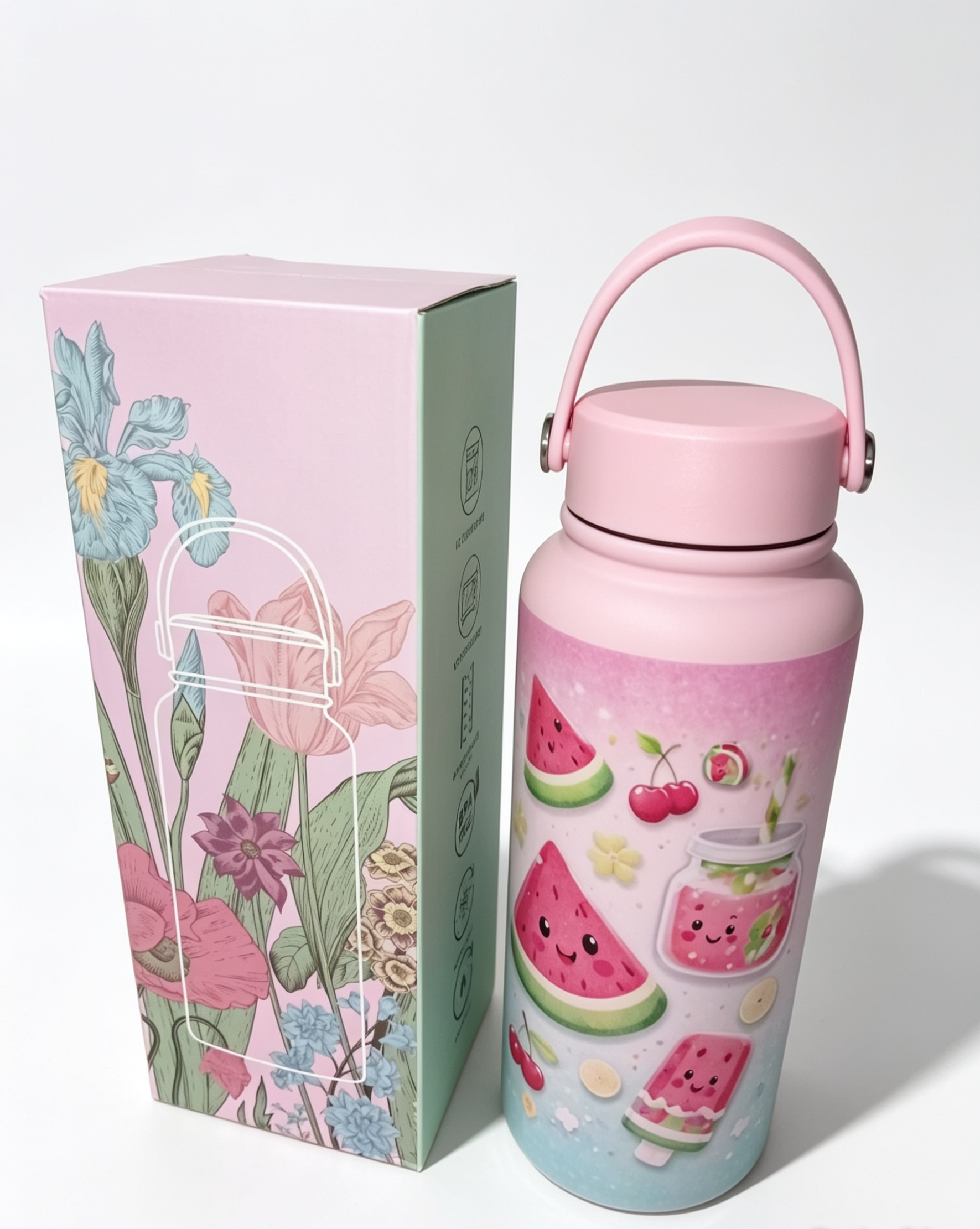 KidoSip Watermelon Water Bottle | Premium Stainless Steel | Vacuum Insulated 24H Cold